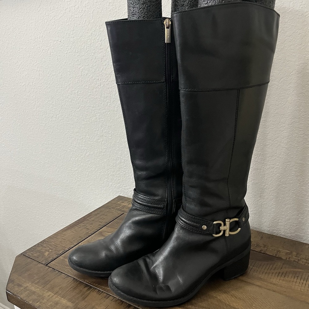 Bandolino BDulla Leather Riding Boots Size 7.5 Black Horse-bit